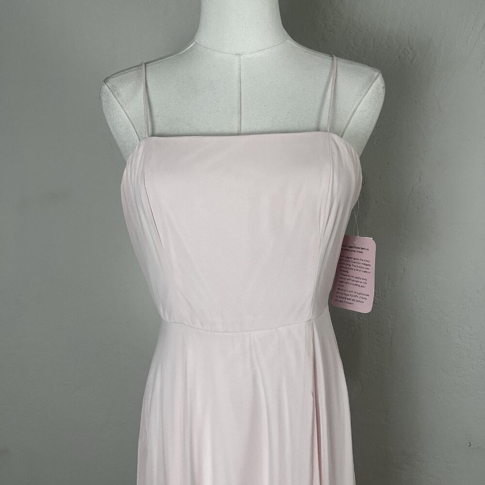 Lovely LB012 Size 4 Lux Chiffon Elliot Maxi Dress Square Neck Blush Pink - Picture 2 of 13